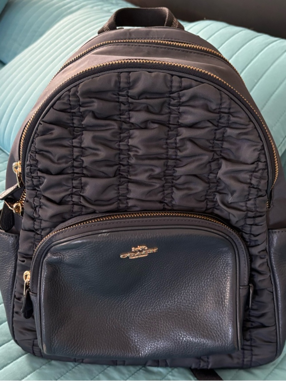 Coach Navy Blue Nylon Mini Backpack with Gold Hardware